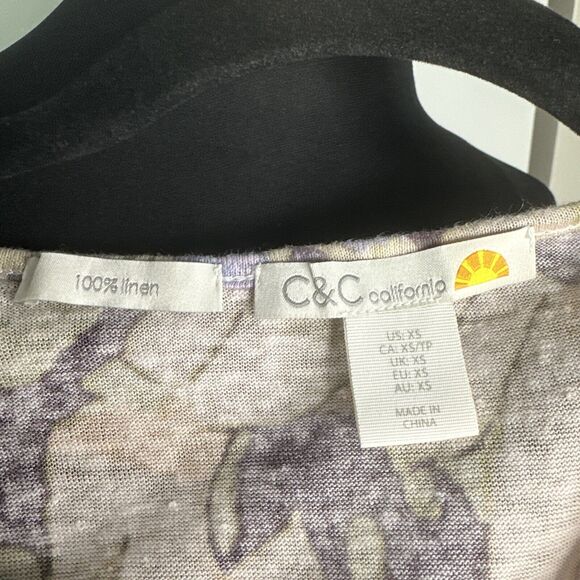 C&C California Linen Blouse XS Colorful Abstract Print Dolman Pullover Top - Picture 6 of 6